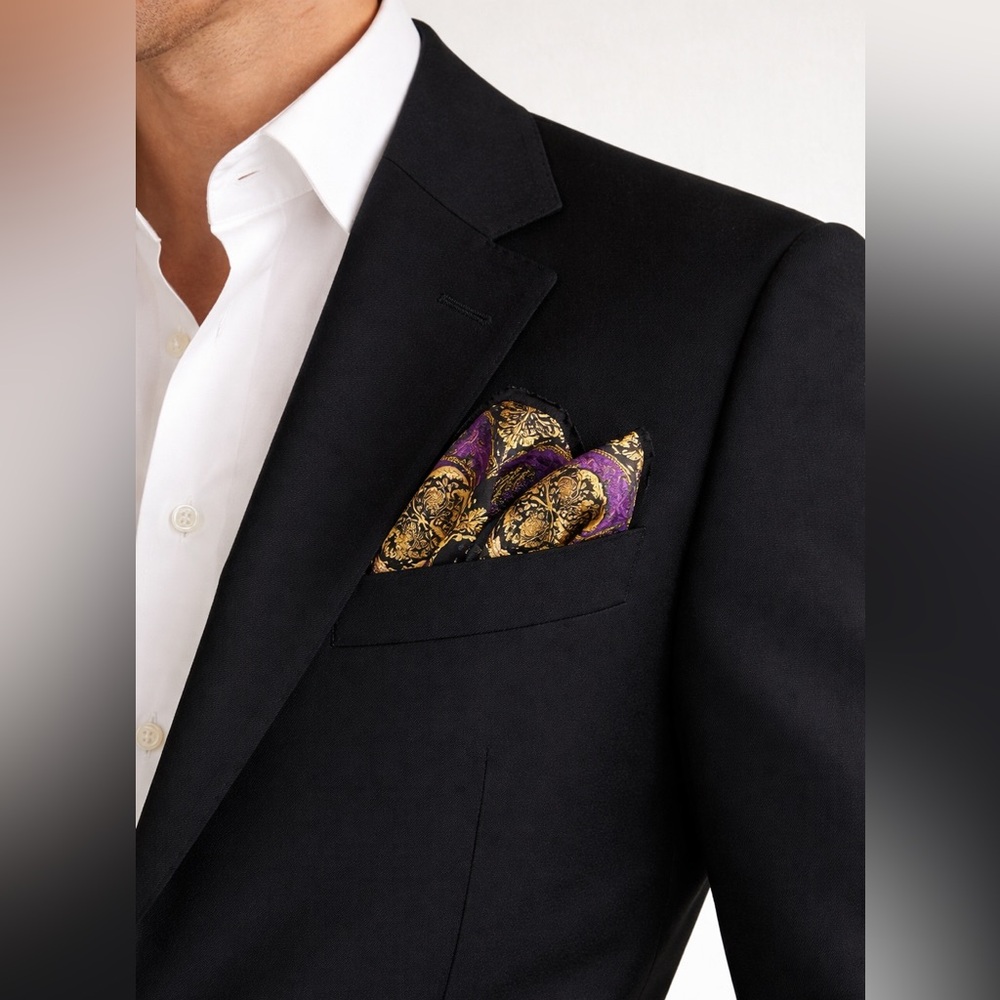 Vintage Carnaval Elegant Purple and Gold pocket silk handkerchief